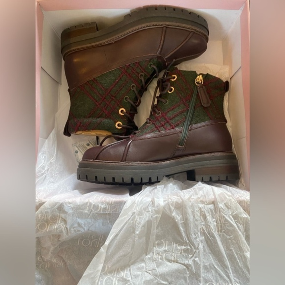 Louise et Cie Sarni Boot Plaid & Brown Platform & Chunky Heel SZ 7 NIB! - Picture 12 of 15